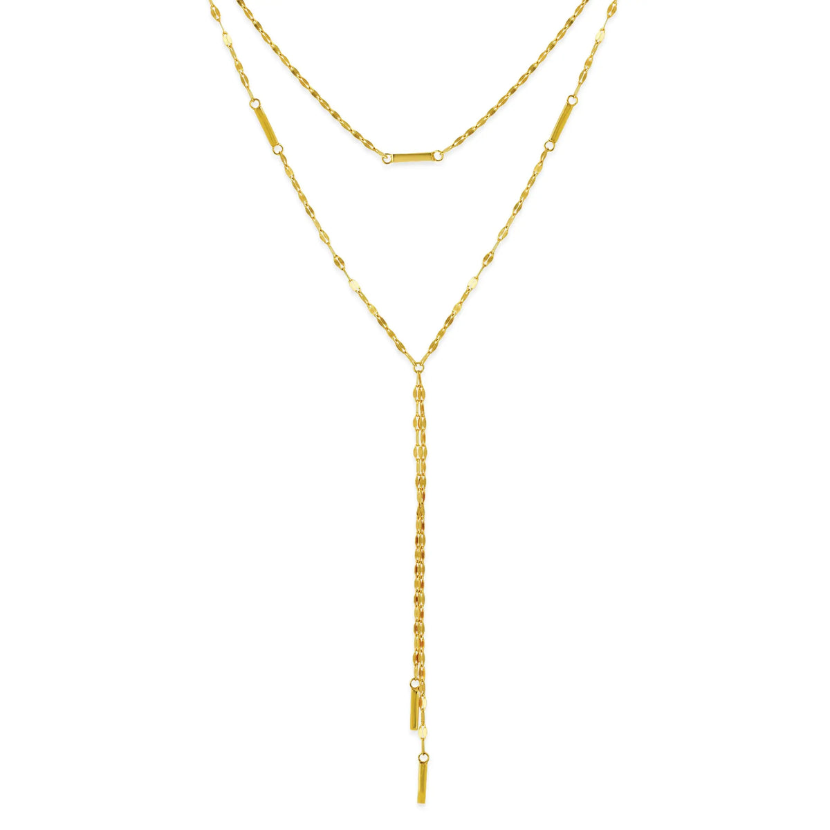 Hammered Bar Layered Choker Dangle Necklace 14K Yellow - The Diamond Shoppe