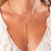 Hammered Bar Layered Choker Dangle Necklace 14K Yellow - The Diamond Shoppe