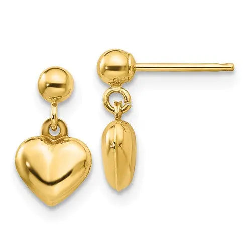 Puffed Heart Dangle Children's Earrings - The Diamond Shoppe