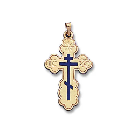 Blue Inlay Orthodox Cross 14K Yellow - Solid - The Diamond Shoppe