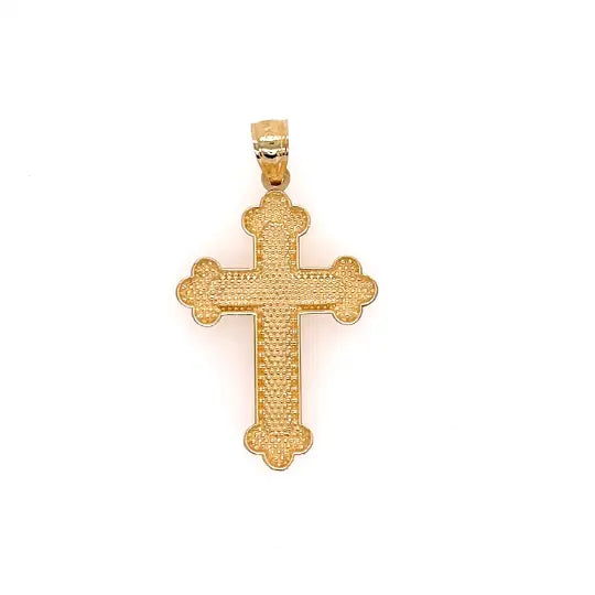 Budded Inlay Orthodox Cross 14K Yellow