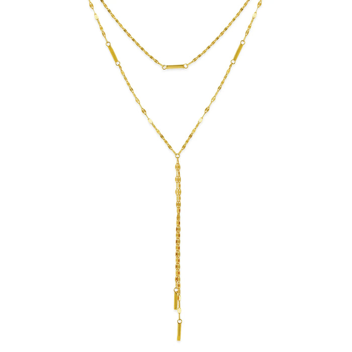 Hammered Bar Layered Choker Dangle Necklace 14K Yellow - The Diamond Shoppe