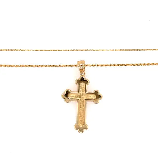Budded Inlay Orthodox Cross 14K Yellow - The Diamond Shoppe